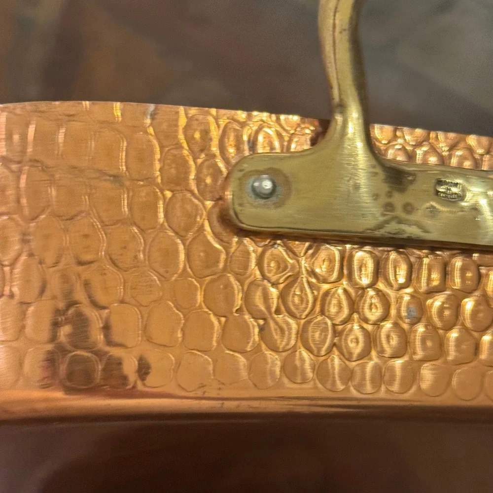 Hammered Copper Roasting Pan Rectangular Brass Handles Farmhouse Kitchen Decor